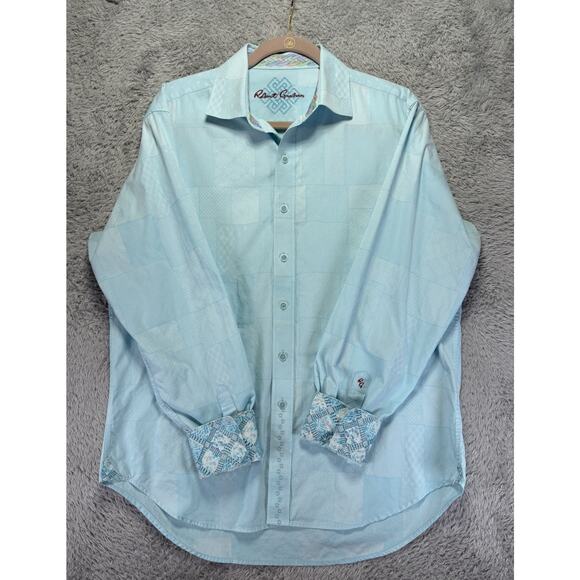 Robert Graham Button Up Shirt Mens L Classic Fit Light Blue Patchwork Geometric - Picture 9 of 12